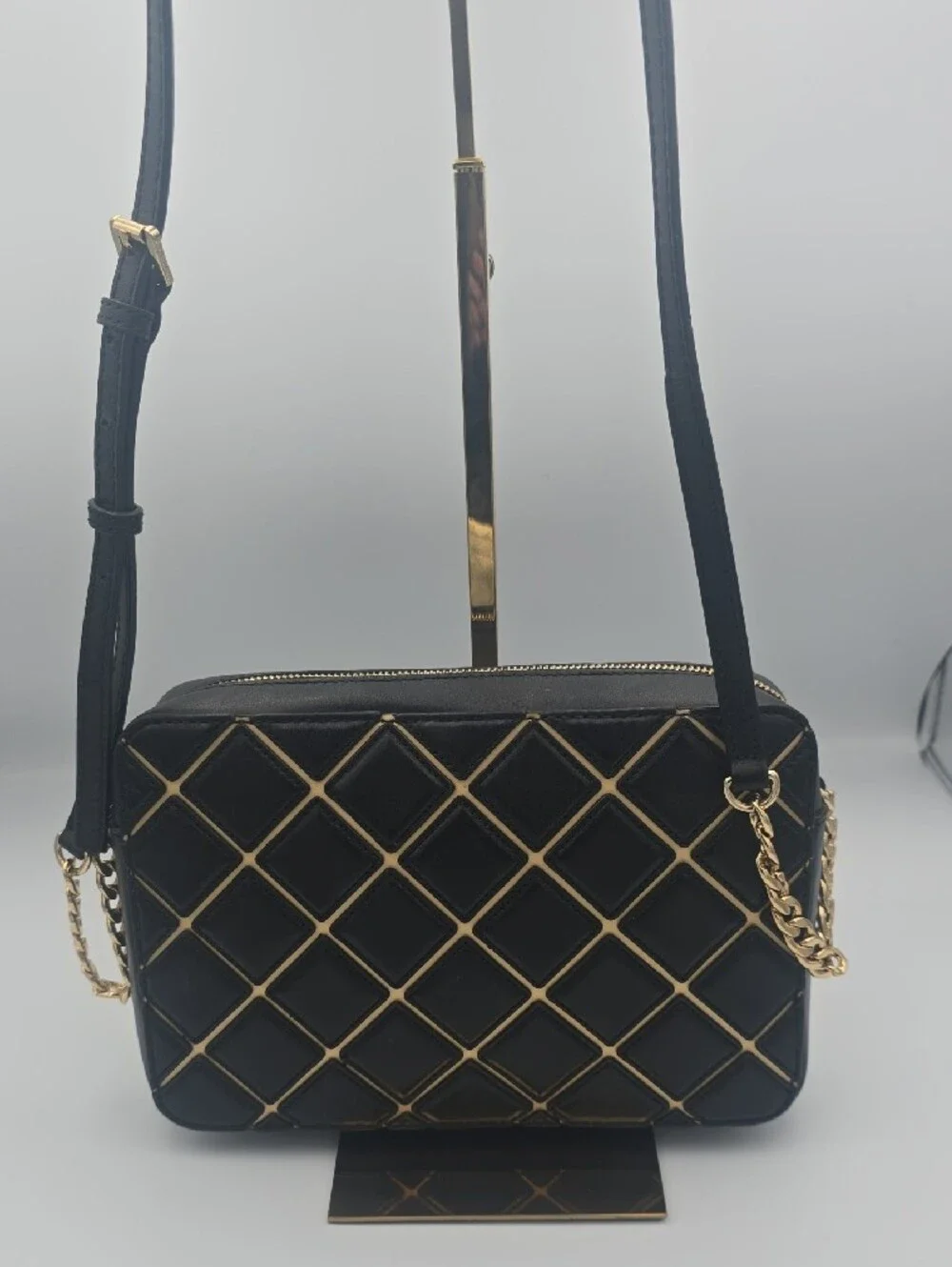 Michael Kors Black Crossbody Bag with Gold Chain Lattice